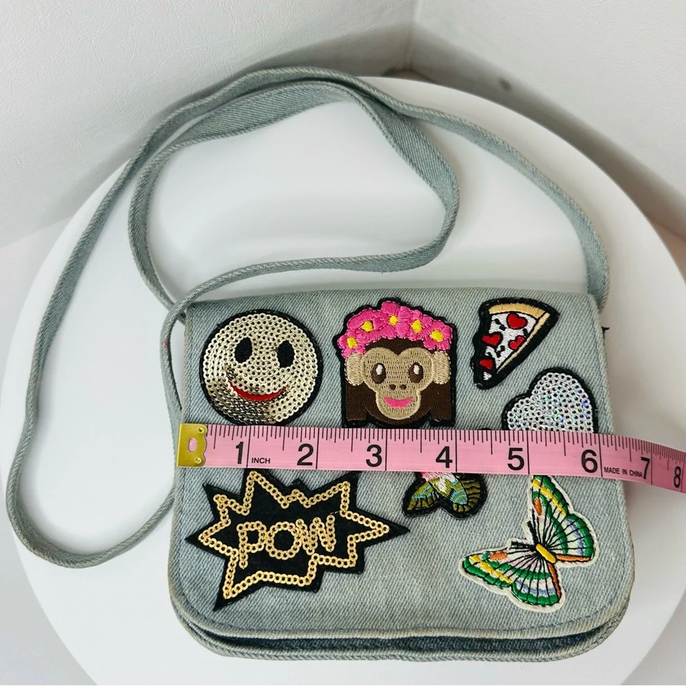 Women's Boho Hippie Colorful Denim Crossbody Shoulder Bag Patched Purse
